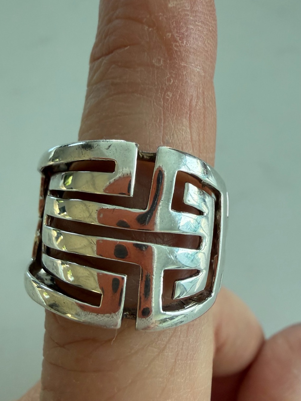 Openwork Geometric Sterling Silver Band Ring - Silver